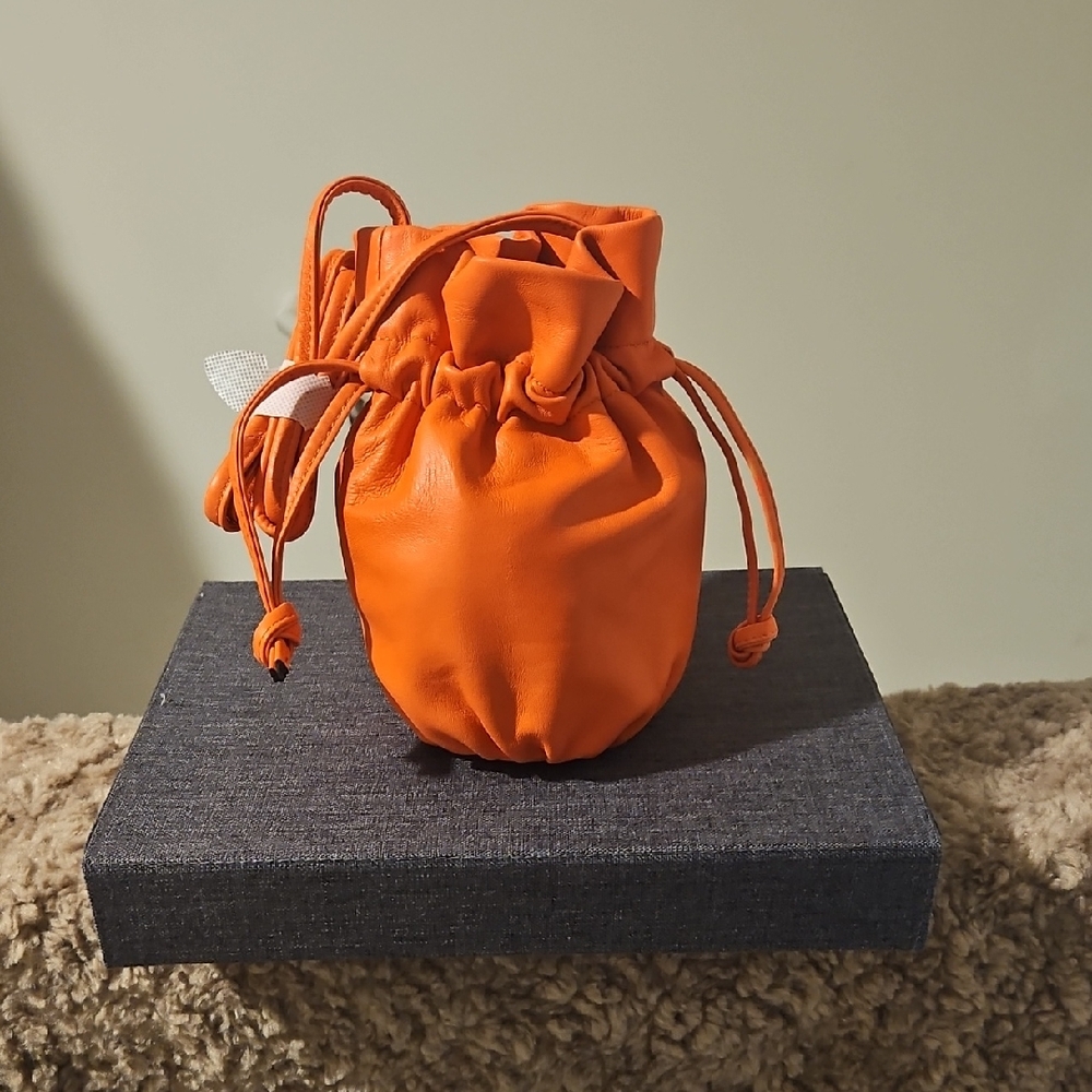 Jcrew Orange 100% Leather Drawstring Bucket Bag